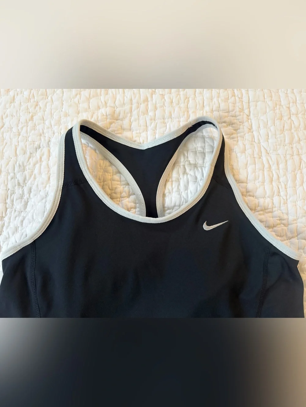 Nike Dri-Fit Black Workout Racerback Tank Top with White Trim